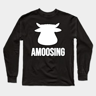 Amoosing White On Black Cow Or Bull Head With A Silly Pun Long Sleeve T-Shirt